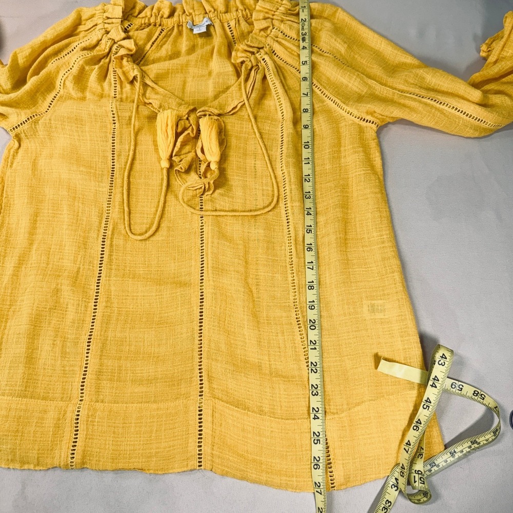 Sundance Golden Yellow Ruffle Tassel Peasant Blouse Size Small Boho Casual GUC - Picture 5 of 13